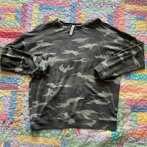 Athleta Green Camouflage Crew Neck Sweatshirt
